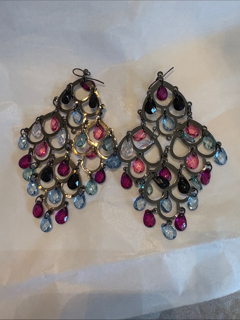 Multicolor Faceted Acrylic Teardrop lightweight Chandelier Earrings